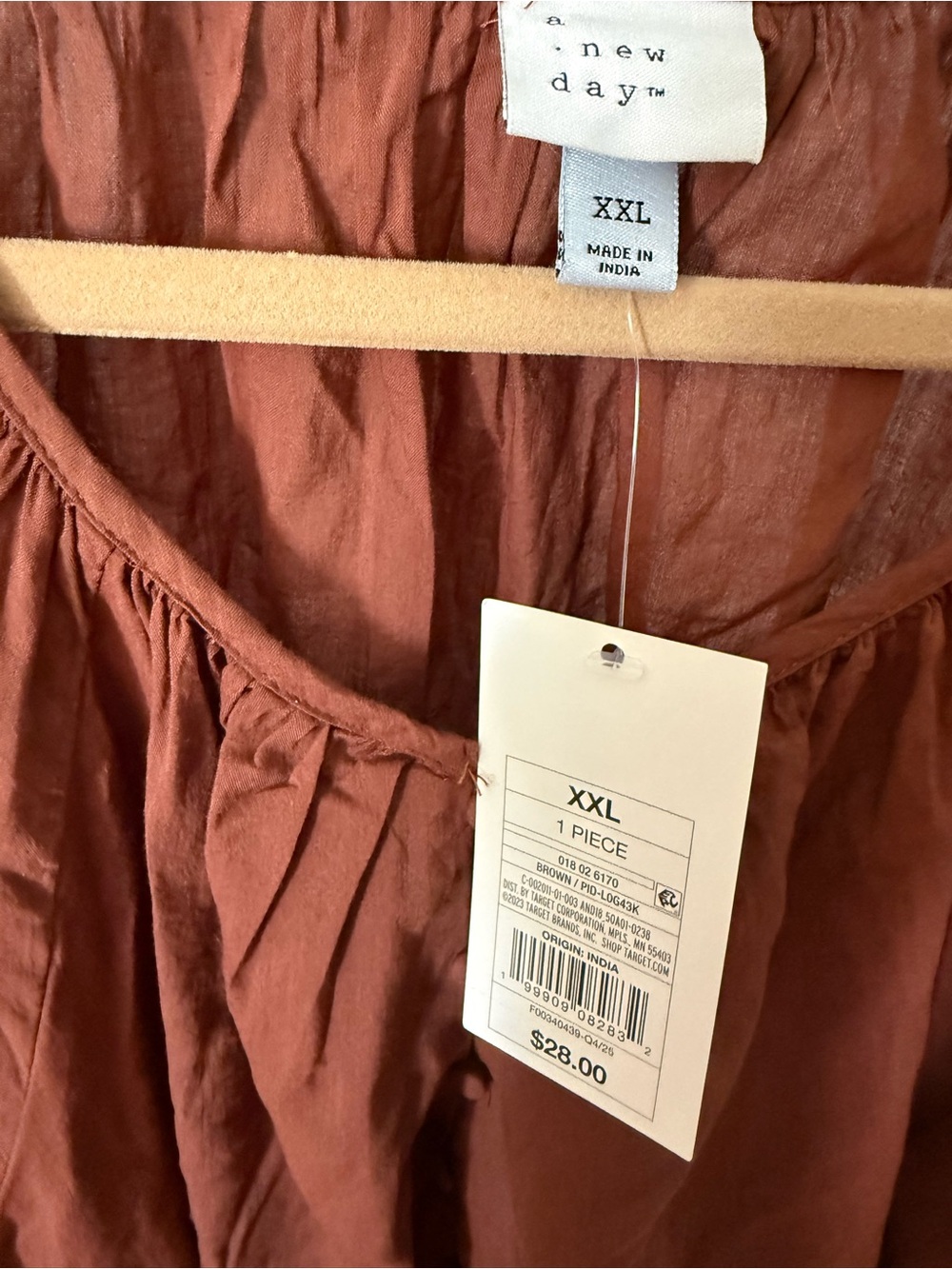 a new day Rust-Brown Button-Front Peasant Blouse - Picture 3 of 7